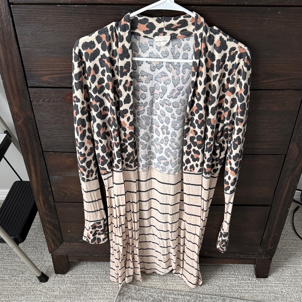 Lovely Melody Beige and Black Leopard-Print Open Cardigan